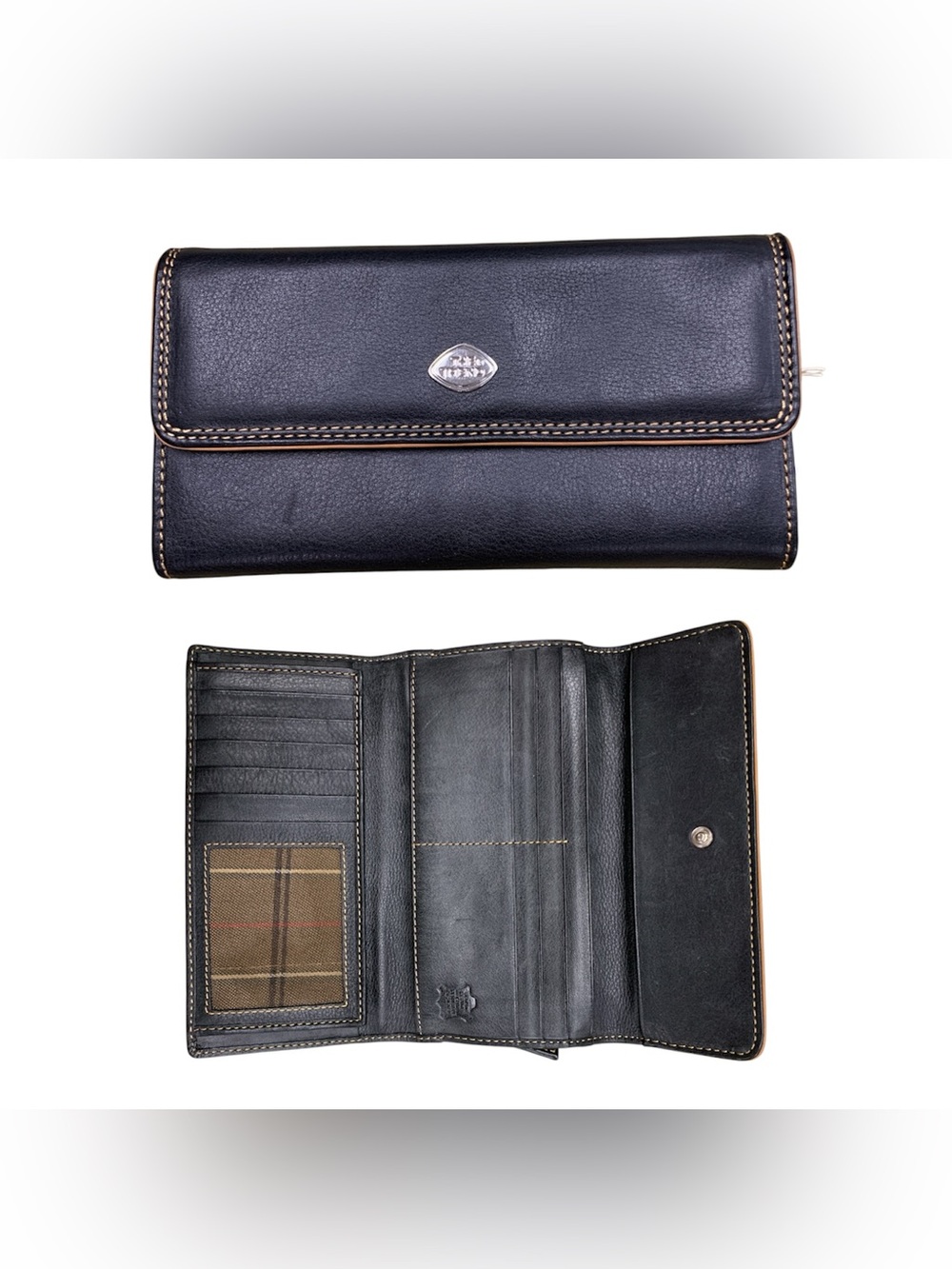 The Trend Black Leather Trifold Wallet with Contrast Stitching